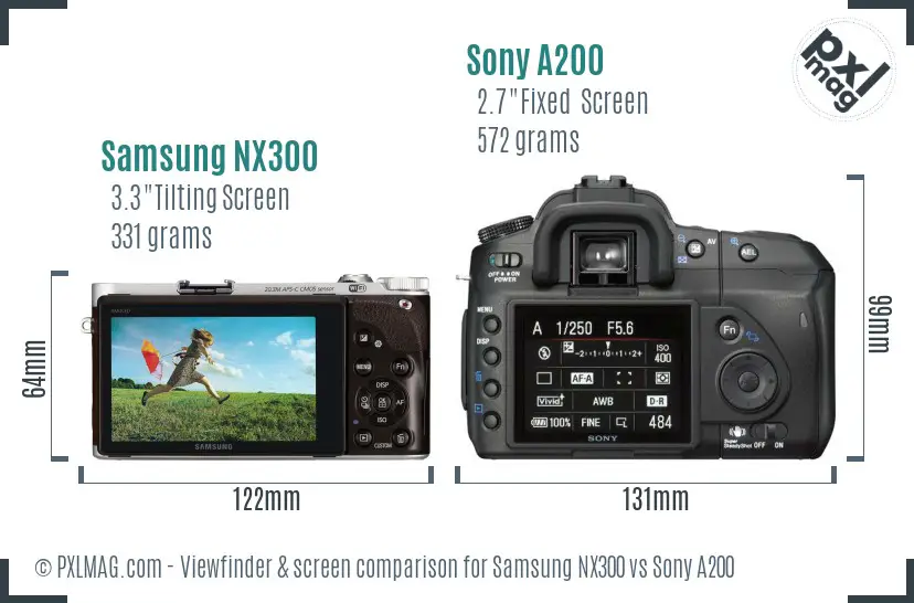 Samsung NX300 vs Sony A200 Screen and Viewfinder comparison