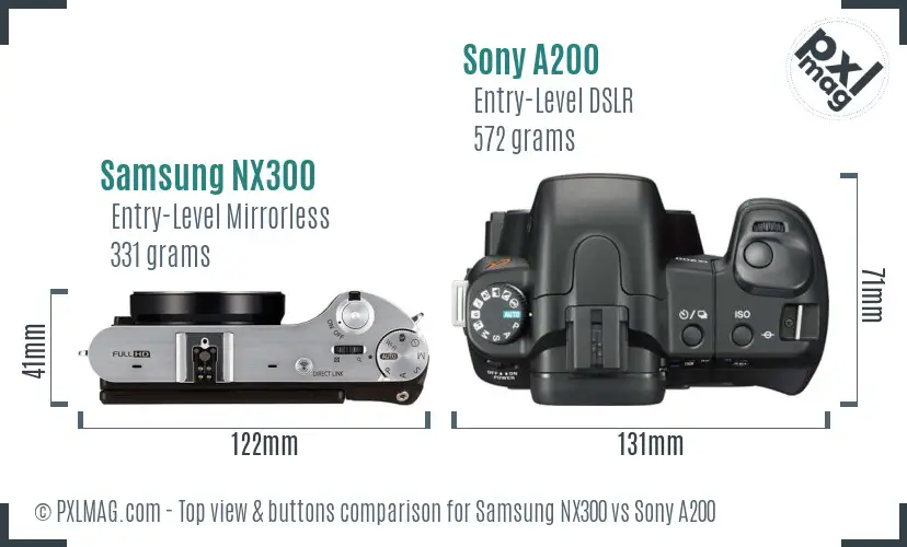 Samsung NX300 vs Sony A200 top view buttons comparison