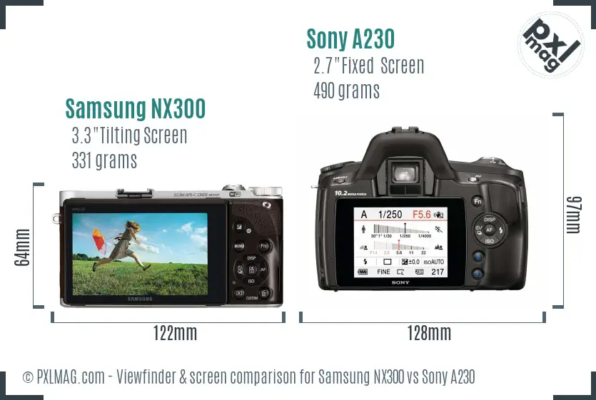 Samsung NX300 vs Sony A230 Screen and Viewfinder comparison