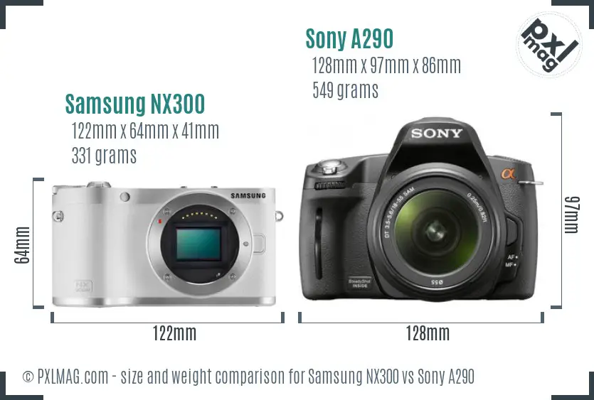 Samsung NX300 vs Sony A290 size comparison