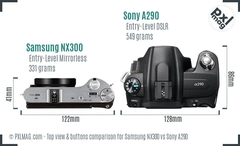 Samsung NX300 vs Sony A290 top view buttons comparison