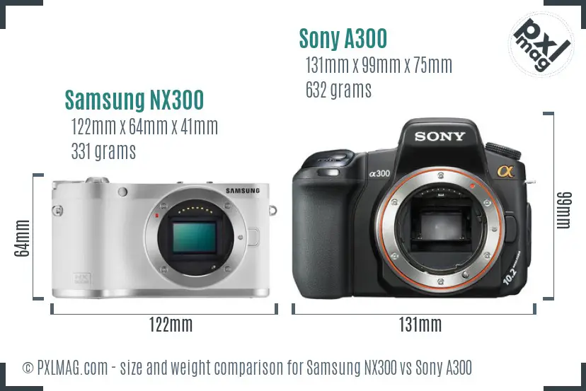 Samsung NX300 vs Sony A300 size comparison