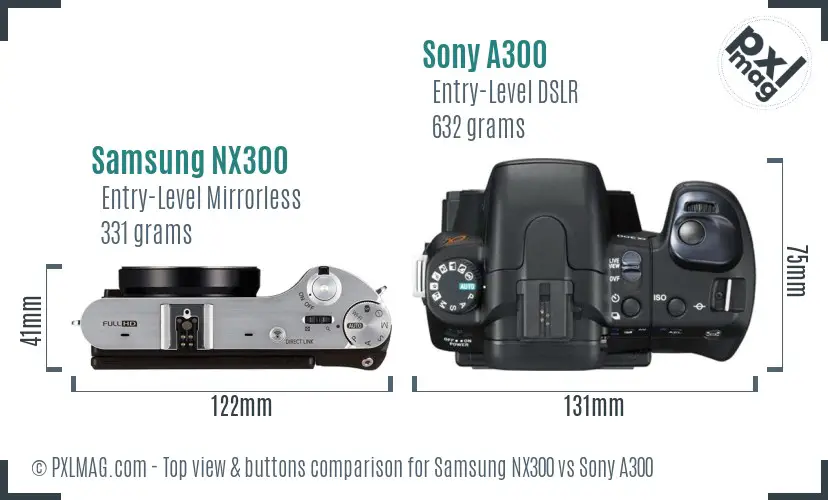 Samsung NX300 vs Sony A300 top view buttons comparison