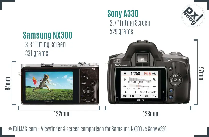 Samsung NX300 vs Sony A330 Screen and Viewfinder comparison