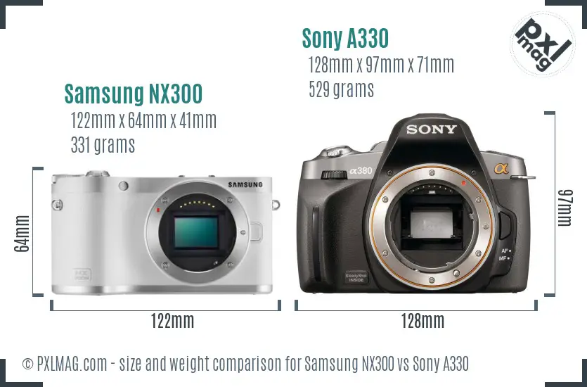 Samsung NX300 vs Sony A330 size comparison