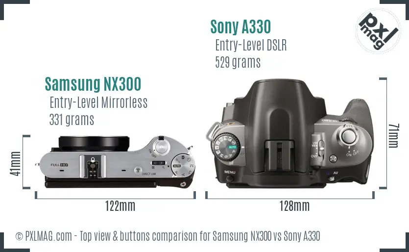 Samsung NX300 vs Sony A330 top view buttons comparison