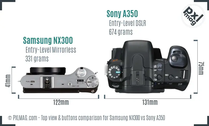 Samsung NX300 vs Sony A350 top view buttons comparison