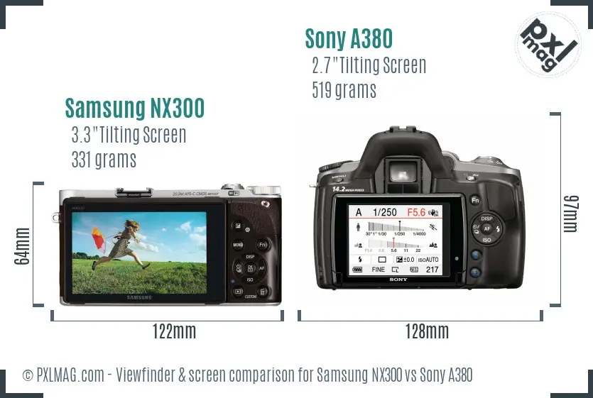 Samsung NX300 vs Sony A380 Screen and Viewfinder comparison