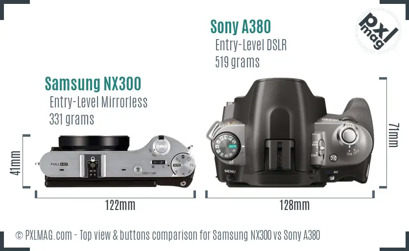 Samsung NX300 vs Sony A380 top view buttons comparison