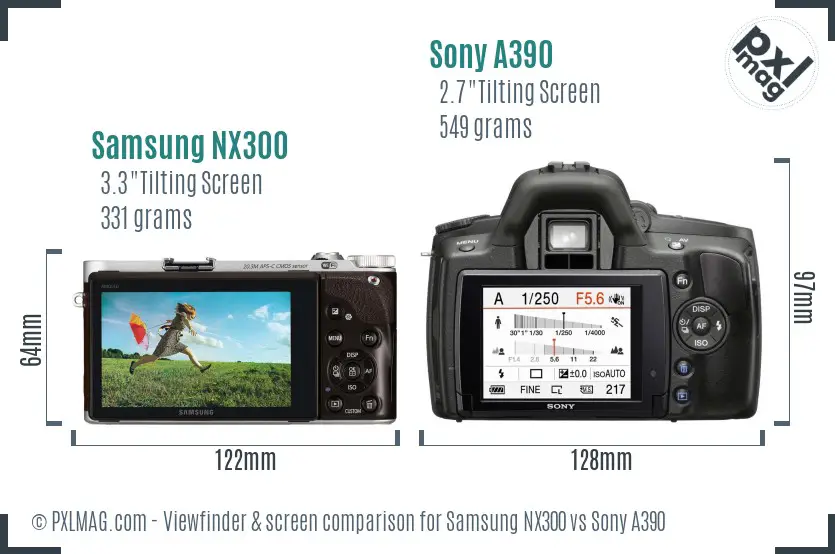 Samsung NX300 vs Sony A390 Screen and Viewfinder comparison