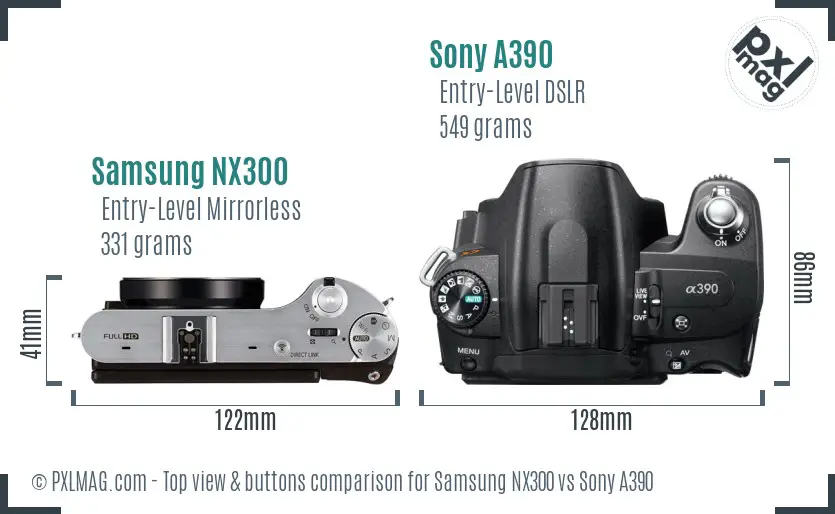 Samsung NX300 vs Sony A390 top view buttons comparison