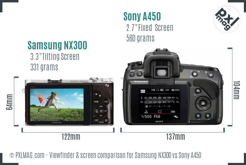 Samsung NX300 vs Sony A450 Screen and Viewfinder comparison