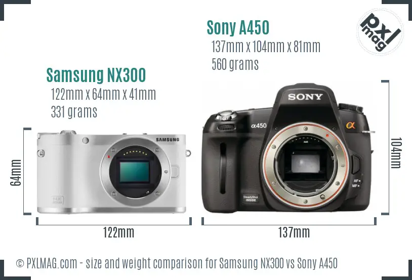 Samsung NX300 vs Sony A450 size comparison