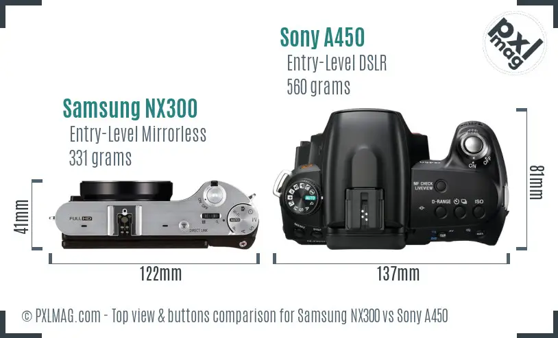 Samsung NX300 vs Sony A450 top view buttons comparison