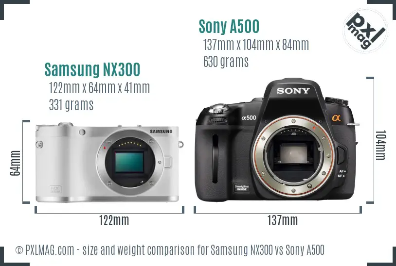 Samsung NX300 vs Sony A500 size comparison