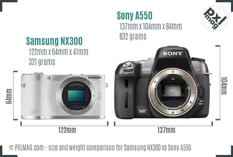 Samsung NX300 vs Sony A550 size comparison