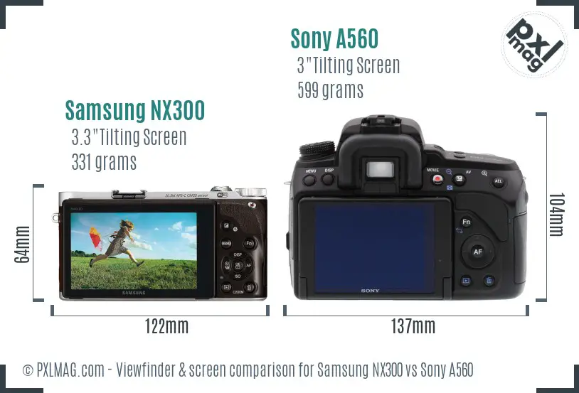 Samsung NX300 vs Sony A560 Screen and Viewfinder comparison