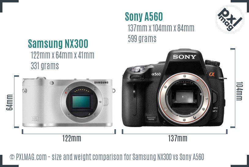 Samsung NX300 vs Sony A560 size comparison
