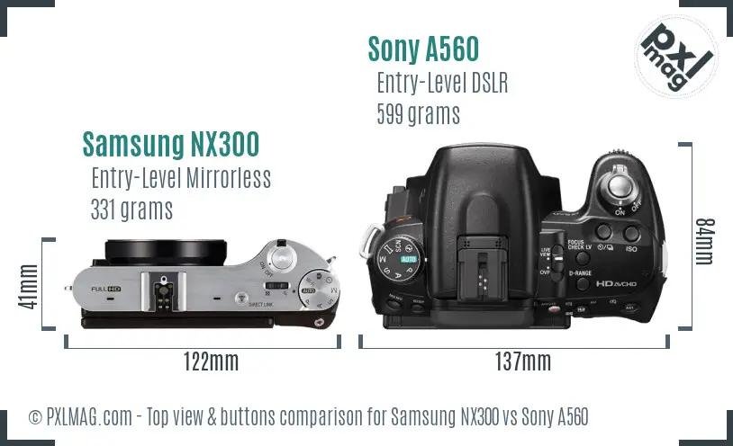 Samsung NX300 vs Sony A560 top view buttons comparison