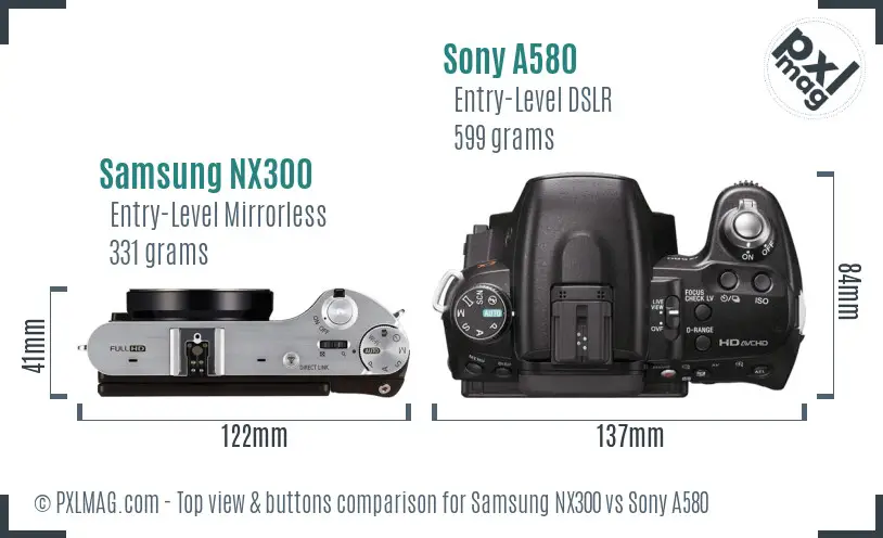 Samsung NX300 vs Sony A580 top view buttons comparison