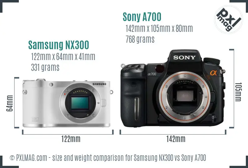 Samsung NX300 vs Sony A700 size comparison