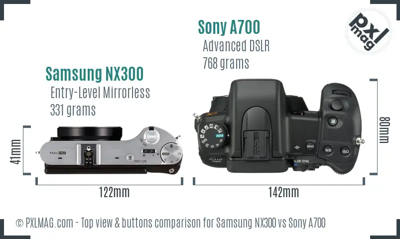 Samsung NX300 vs Sony A700 top view buttons comparison