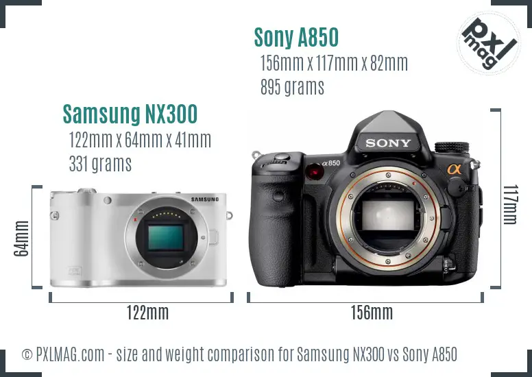 Samsung NX300 vs Sony A850 size comparison