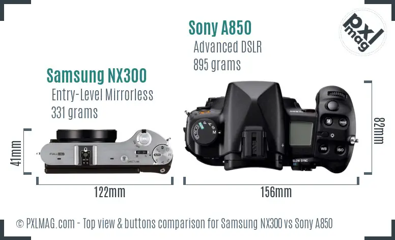Samsung NX300 vs Sony A850 top view buttons comparison