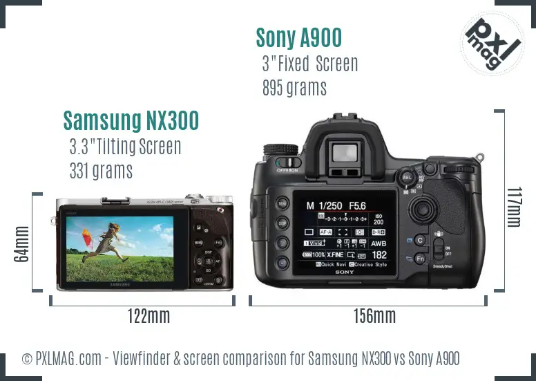 Samsung NX300 vs Sony A900 Screen and Viewfinder comparison