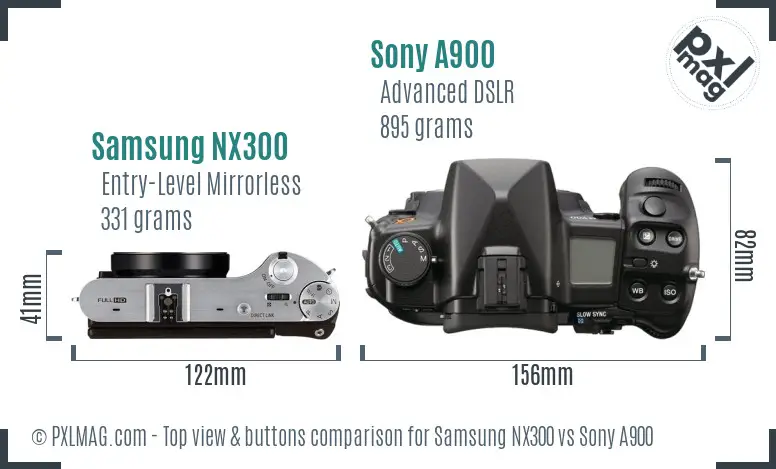 Samsung NX300 vs Sony A900 top view buttons comparison