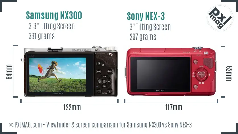 Samsung NX300 vs Sony NEX-3 Screen and Viewfinder comparison