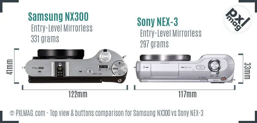 Samsung NX300 vs Sony NEX-3 top view buttons comparison