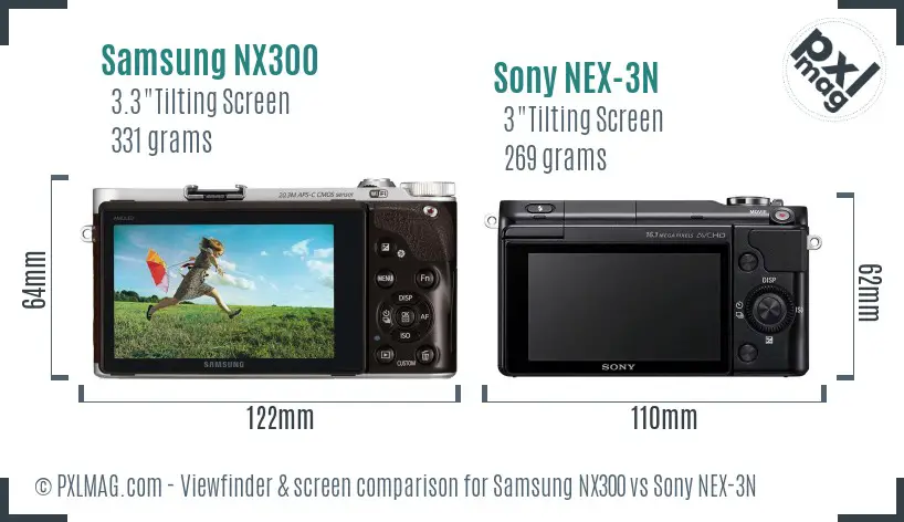Samsung NX300 vs Sony NEX-3N Screen and Viewfinder comparison