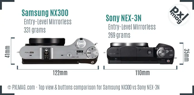 Samsung NX300 vs Sony NEX-3N top view buttons comparison