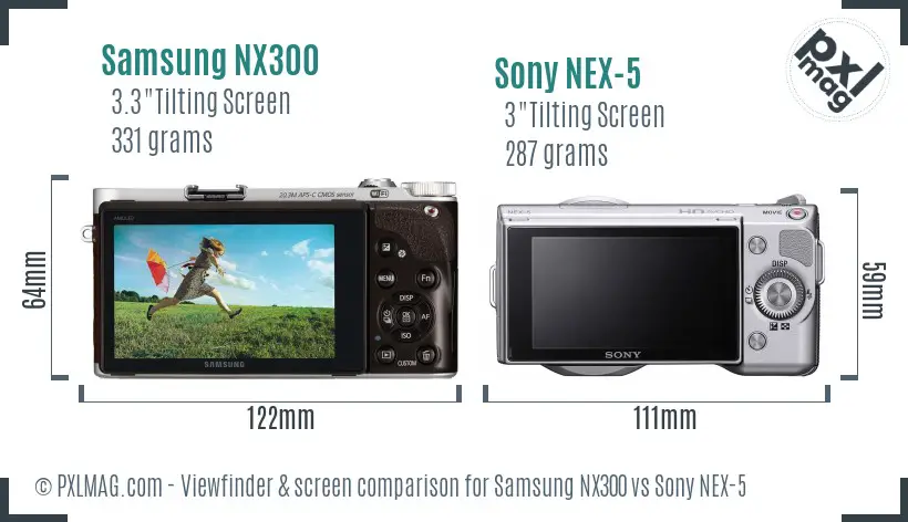 Samsung NX300 vs Sony NEX-5 Screen and Viewfinder comparison