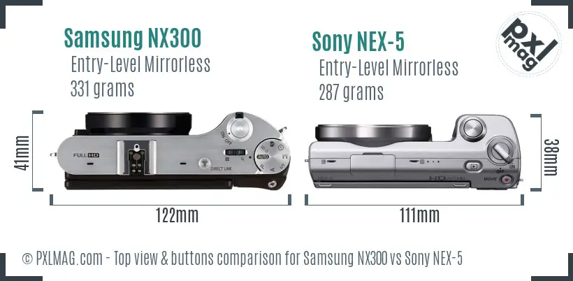 Samsung NX300 vs Sony NEX-5 top view buttons comparison