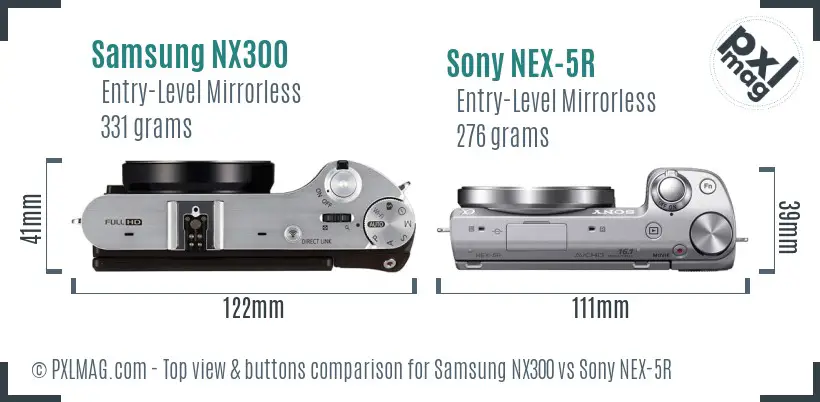 Samsung NX300 vs Sony NEX-5R top view buttons comparison