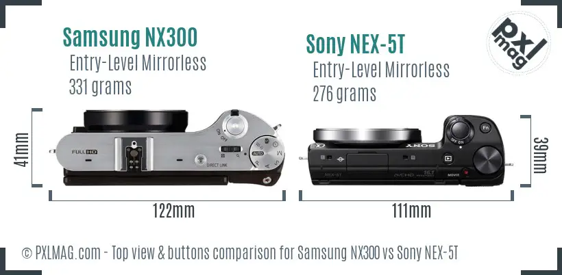 Samsung NX300 vs Sony NEX-5T top view buttons comparison