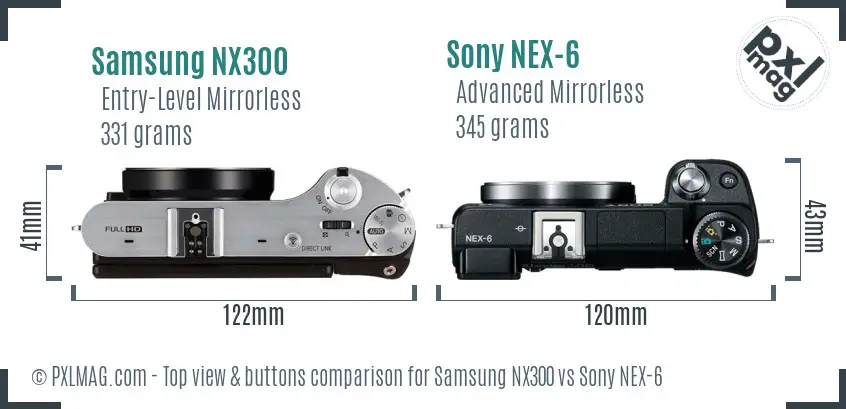 Samsung NX300 vs Sony NEX-6 top view buttons comparison