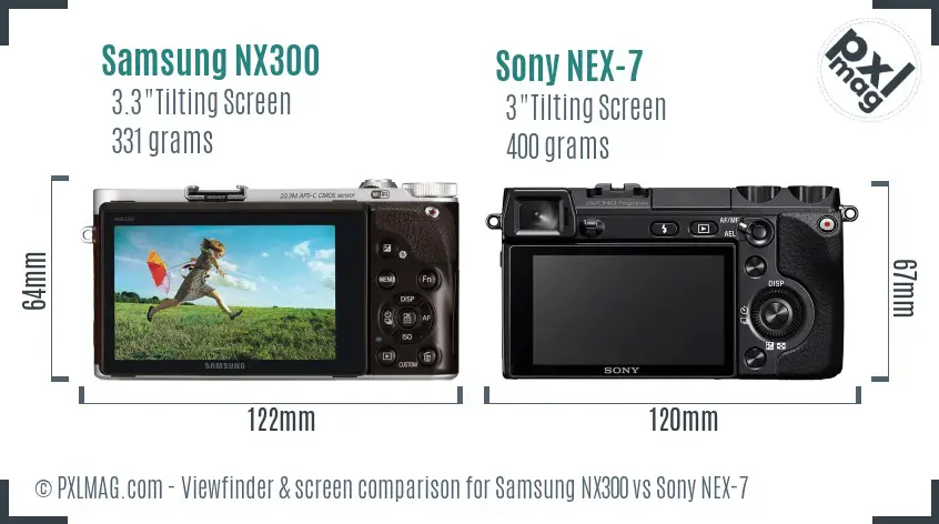 Samsung NX300 vs Sony NEX-7 Screen and Viewfinder comparison