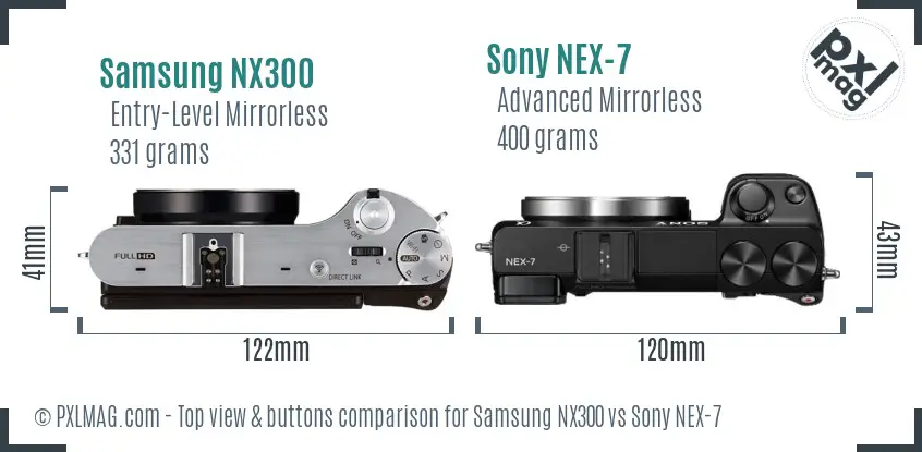 Samsung NX300 vs Sony NEX-7 top view buttons comparison