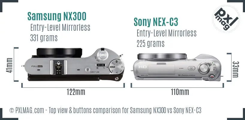 Samsung NX300 vs Sony NEX-C3 top view buttons comparison