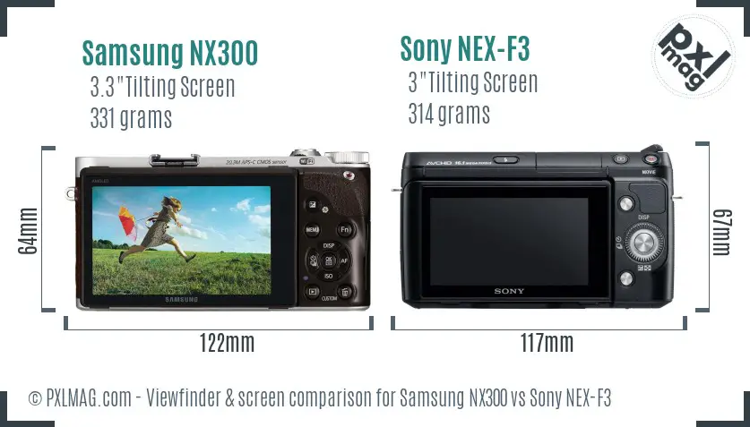 Samsung NX300 vs Sony NEX-F3 Screen and Viewfinder comparison