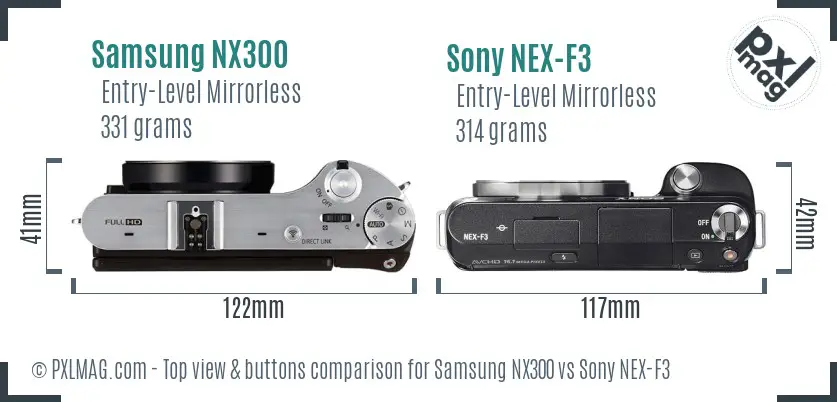 Samsung NX300 vs Sony NEX-F3 top view buttons comparison