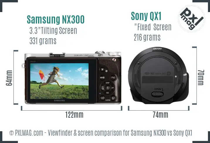 Samsung NX300 vs Sony QX1 Screen and Viewfinder comparison