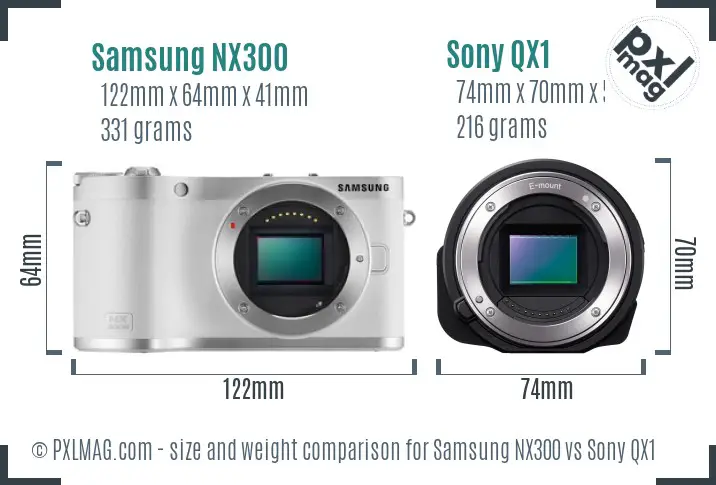 Samsung NX300 vs Sony QX1 size comparison