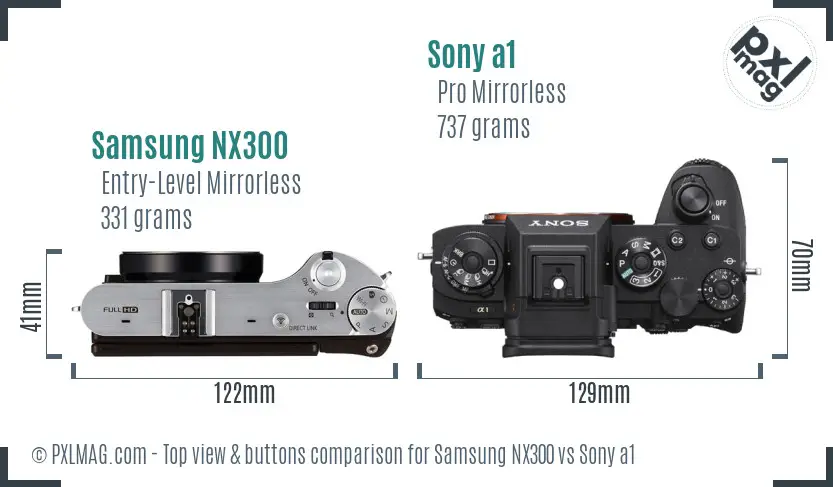 Samsung NX300 vs Sony a1 top view buttons comparison