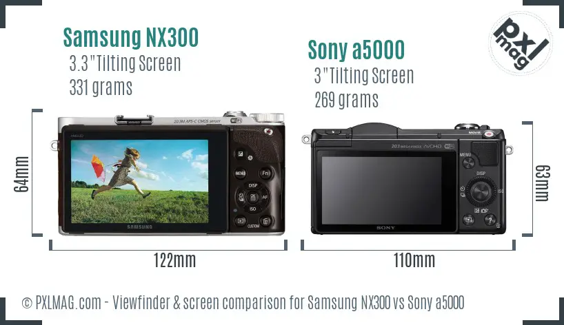 Samsung NX300 vs Sony a5000 Screen and Viewfinder comparison