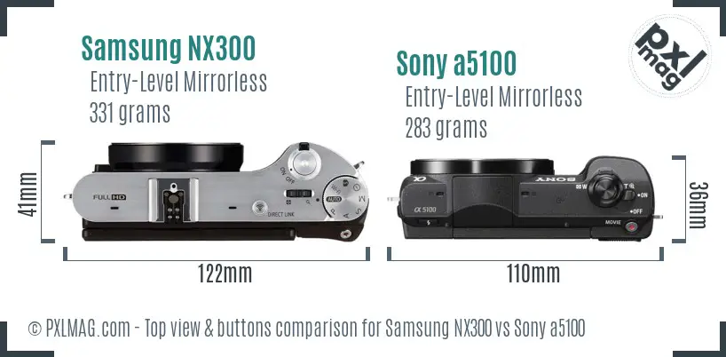 Samsung NX300 vs Sony a5100 top view buttons comparison