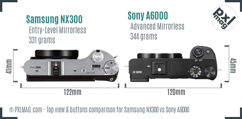 Samsung NX300 vs Sony A6000 top view buttons comparison